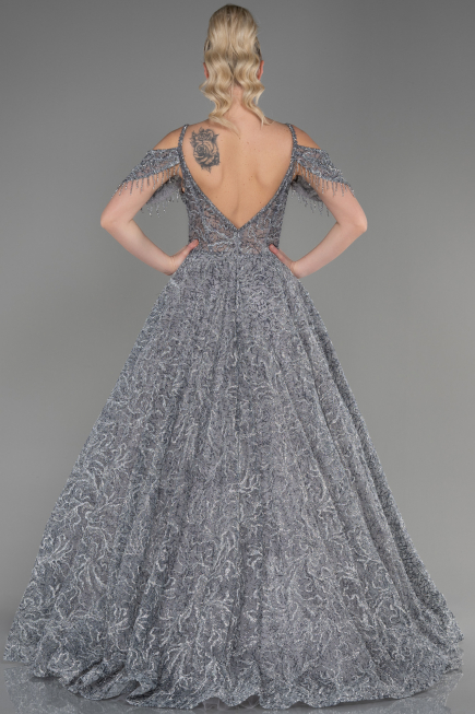 Robe de Soirée Longue Gris ABU3708