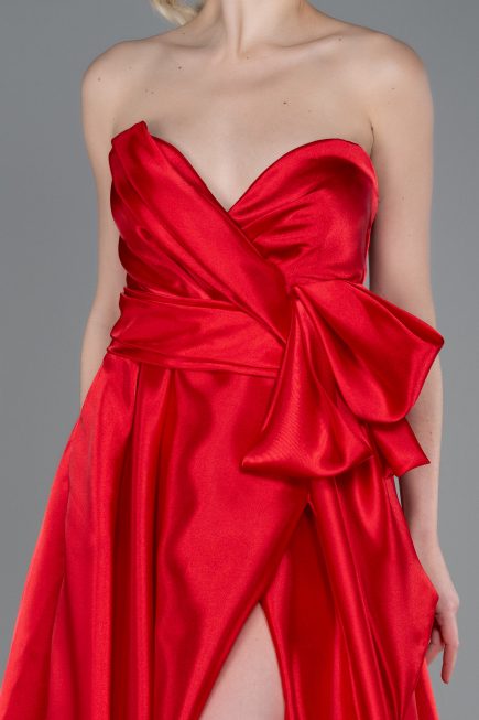 Robe de Soirée Longue Satin Rouge ABU3674