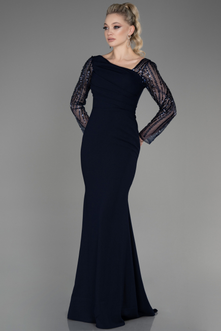 Robe de Soirée Longue Bleu Marine ABU3712