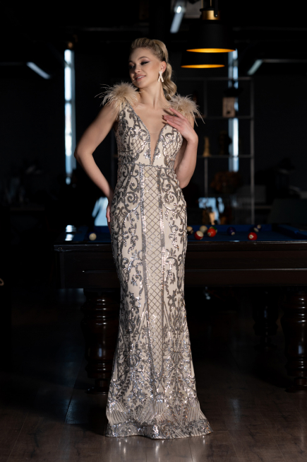 Robe Queue de Poisson Longue Beige ABU3669