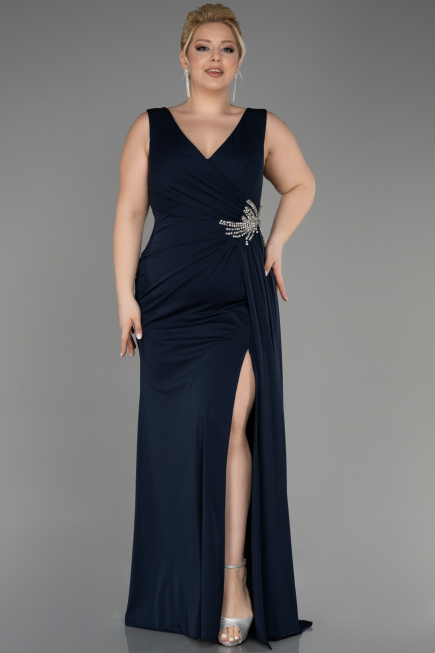 Robe de Soirée Grande Taille Longue Bleu Marine ABU2934