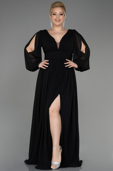 Robe Grande Taille Longue Mousseline Noir ABU1988