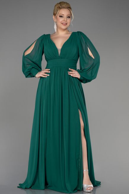 Robe Grande Taille Longue Mousseline Émeraude ABU1988