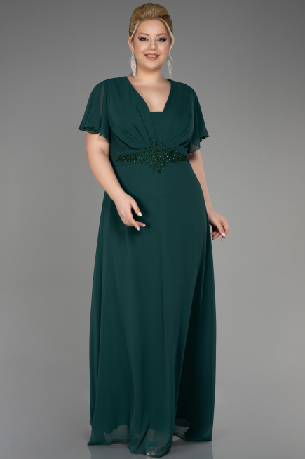 Robe de Soirée Grande Taille Longue Mousseline Émeraude ABU2308