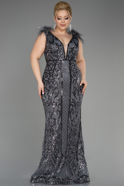 Robe De Fiançailles Grande Taille Longue Squameuse Anthracite ABU3671