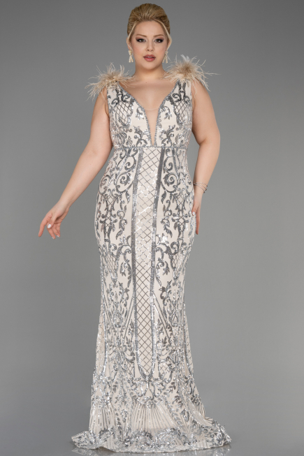 Robe De Fiançailles Grande Taille Longue Squameuse Beige ABU3671