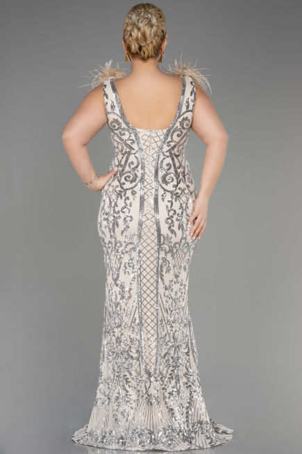 Robe De Fiançailles Grande Taille Longue Squameuse Beige ABU3671