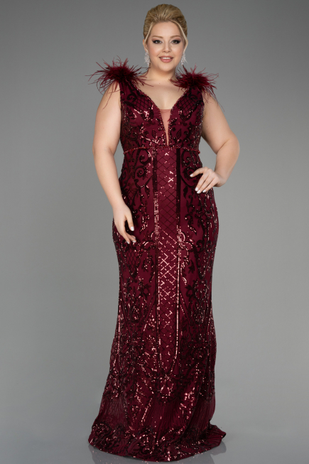 Robe De Fiançailles Grande Taille Longue Squameuse Rouge Bordeaux ABU3671