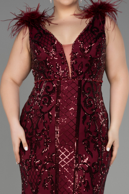 Robe De Fiançailles Grande Taille Longue Squameuse Rouge Bordeaux ABU3671