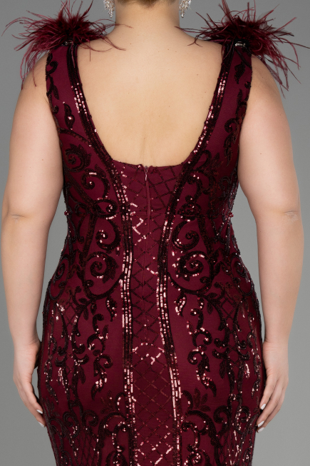 Robe De Fiançailles Grande Taille Longue Squameuse Rouge Bordeaux ABU3671