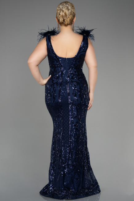 Robe De Fiançailles Grande Taille Longue Squameuse Bleu Marine ABU3671
