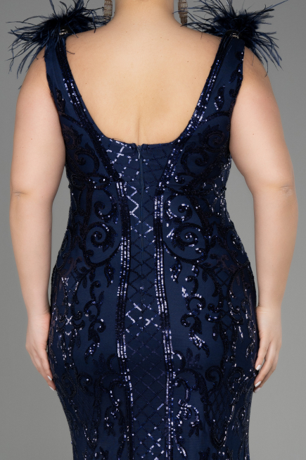 Robe De Fiançailles Grande Taille Longue Squameuse Bleu Marine ABU3671