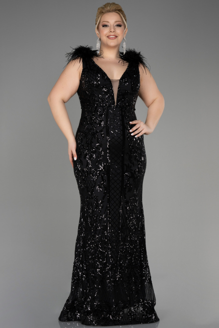 Robe De Fiançailles Grande Taille Longue Squameuse Noir ABU3671