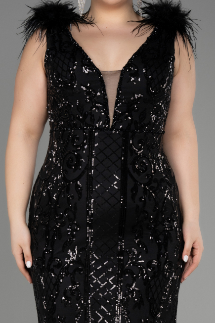 Robe De Fiançailles Grande Taille Longue Squameuse Noir ABU3671