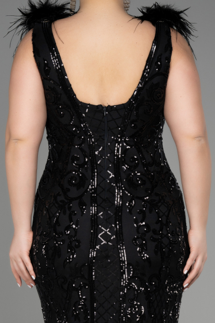 Robe De Fiançailles Grande Taille Longue Squameuse Noir ABU3671