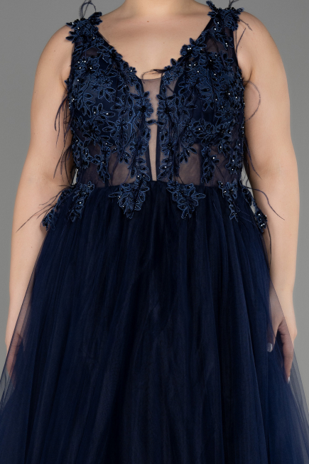 Robe De Fiançailles Grande Taille Longue Bleu Marine ABU3719
