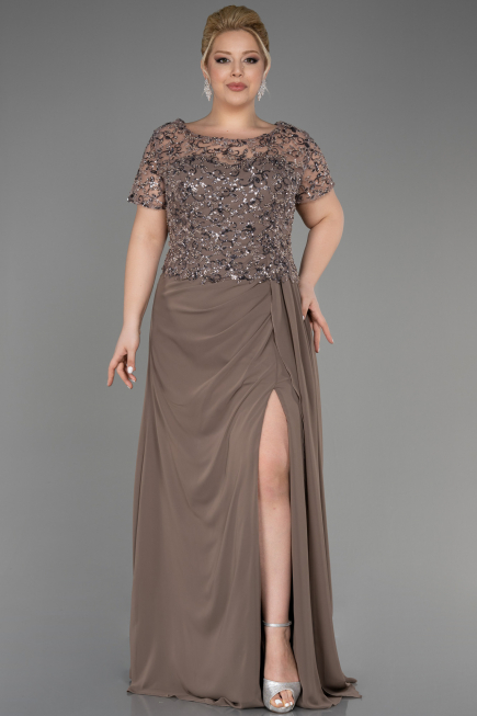 Robe De Fiançailles Grande Taille Longue Mousseline Cappuccino ABU3731