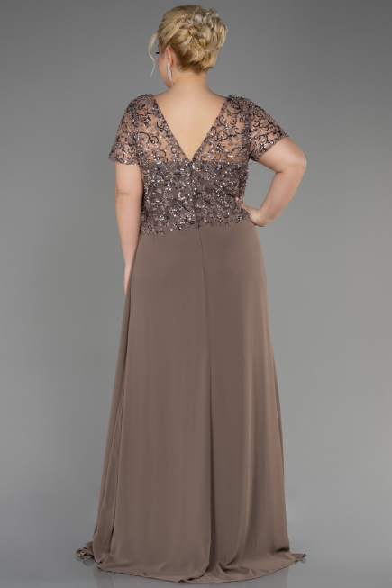Robe De Fiançailles Grande Taille Longue Mousseline Cappuccino ABU3731