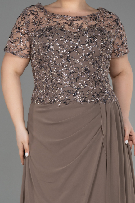 Robe De Fiançailles Grande Taille Longue Mousseline Cappuccino ABU3731