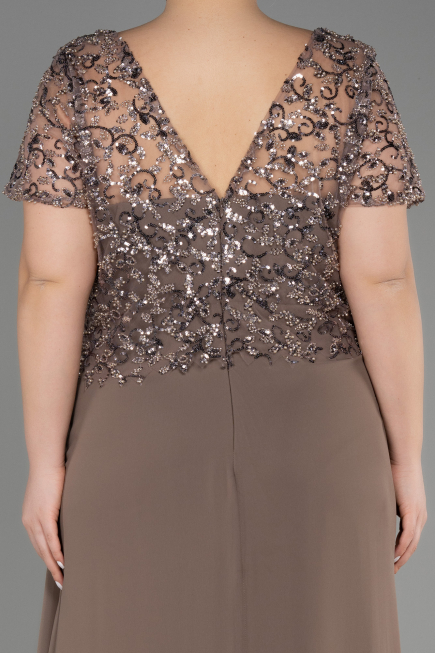 Robe De Fiançailles Grande Taille Longue Mousseline Cappuccino ABU3731