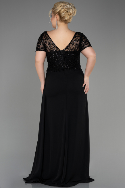 Robe De Fiançailles Grande Taille Longue Mousseline Noir ABU3731