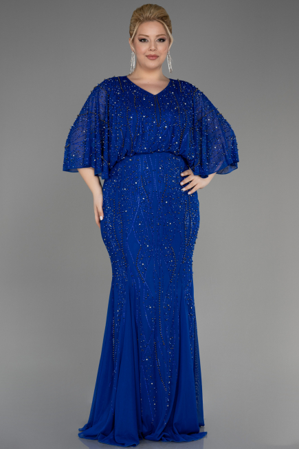 Robe De Fiançailles Grande Taille Longue Bleu Saxe ABU3732