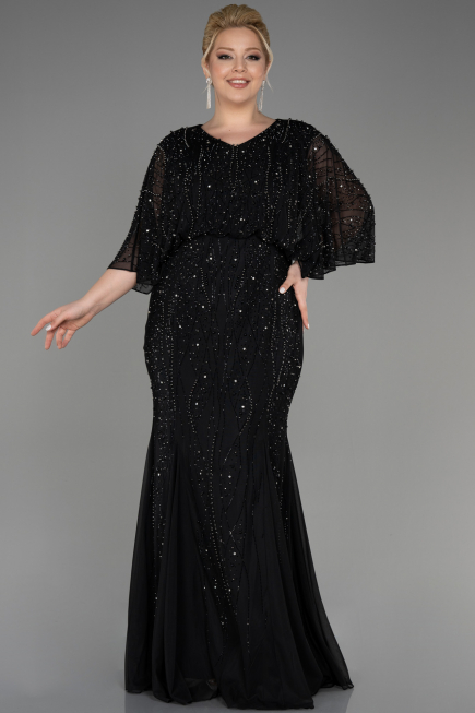 Robe De Fiançailles Grande Taille Longue Noir ABU3732