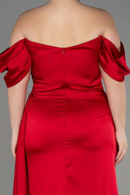 Robe De Fiançailles Grande Taille Longue Satin Rouge ABU3655