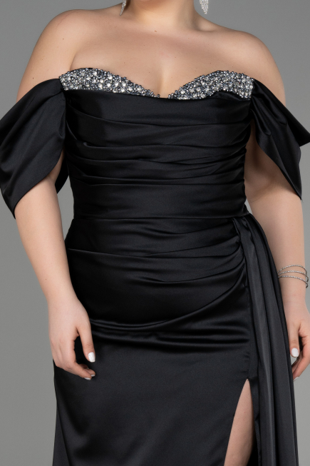 Robe De Fiançailles Grande Taille Longue Satin Noir ABU3655
