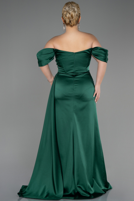 Robe De Fiançailles Grande Taille Longue Satin Émeraude ABU3655