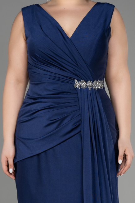 Robe Grande Taille Longue Bleu Marine ABU3737