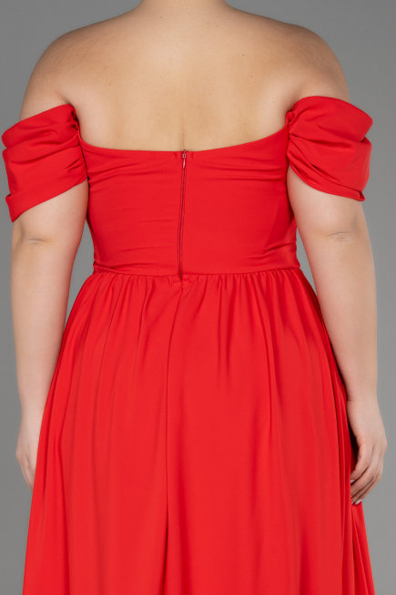 Robe de Soirée Grande Taille Longue Mousseline Corail ABU3738