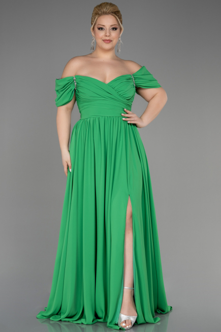 Robe de Soirée Grande Taille Longue Mousseline Vert ABU3738