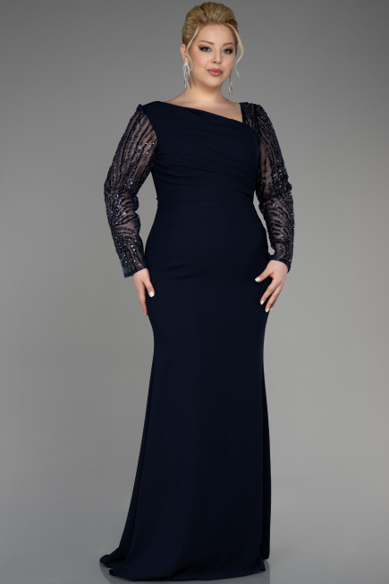 Robe De Mariée Grande Taille Longue Bleu Marine ABU3713