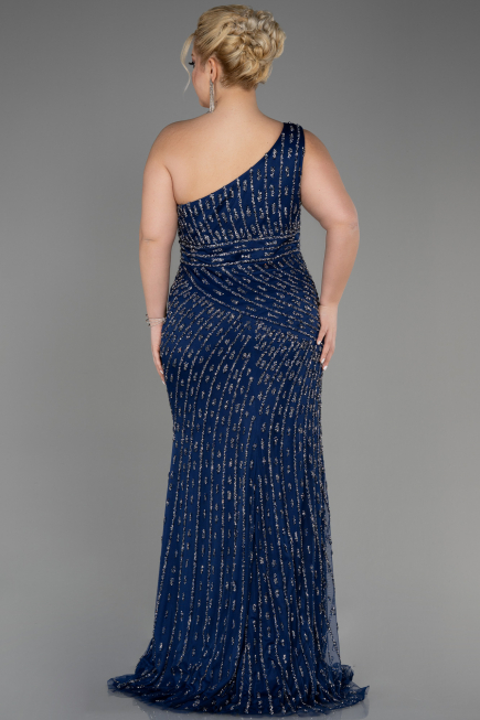 Robe De Fiançailles Grande Taille Longue Bleu Marine ABU3717