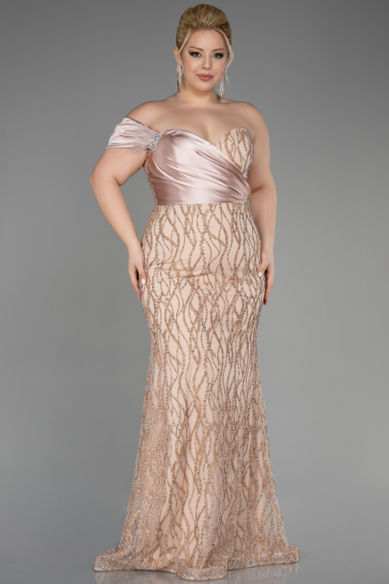 Robe De Fiançailles Grande Taille Longue Or ABU3739