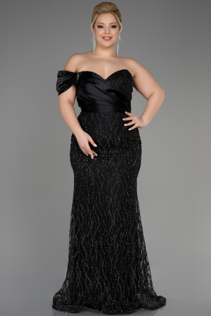 Robe De Fiançailles Grande Taille Longue Noir ABU3739