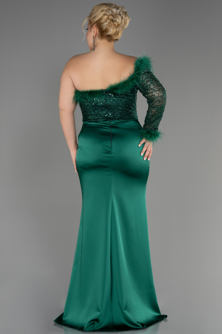 Robe De Fiançailles Grande Taille Longue Satin Émeraude ABU3741