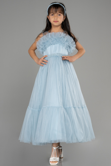 Robe de Soirée Enfants Longue Bleu ABU3726