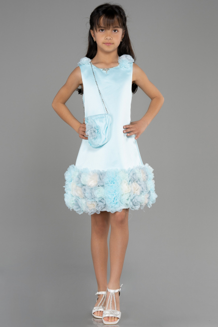 Robe de Soirée Enfants Courte Satin Menthe ABK1994