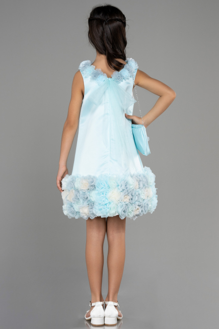 Robe de Soirée Enfants Courte Satin Menthe ABK1994