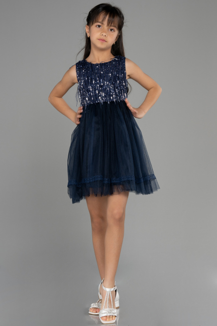 Robe de Soirée Enfants Courte Bleu Marine ABK1973