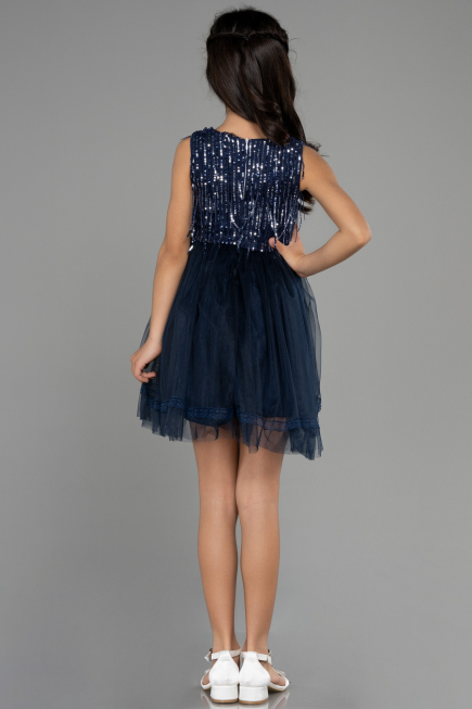 Robe de Soirée Enfants Courte Bleu Marine ABK1973