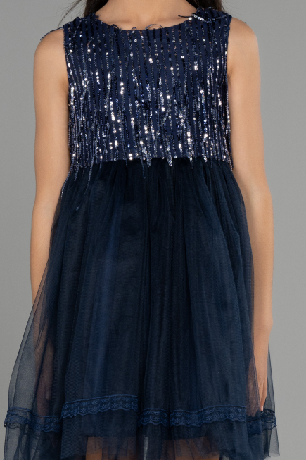 Robe de Soirée Enfants Courte Bleu Marine ABK1973