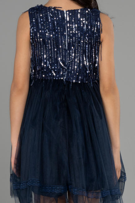 Robe de Soirée Enfants Courte Bleu Marine ABK1973