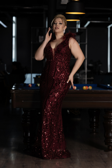 Robe De Fiançailles Grande Taille Longue Squameuse Rouge Bordeaux ABU3671