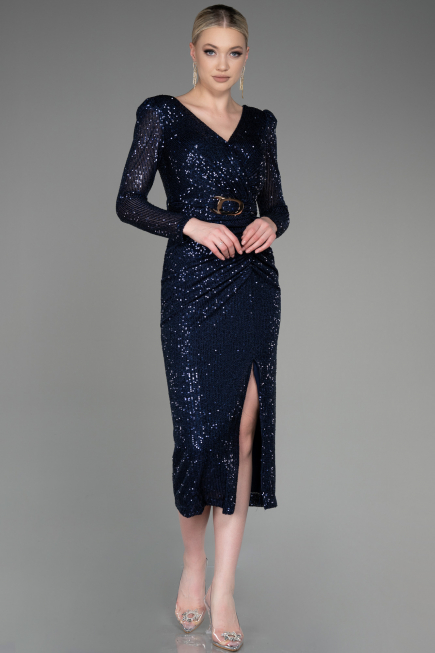 Robe De Soirée Midi Bleu Marine ABK1808