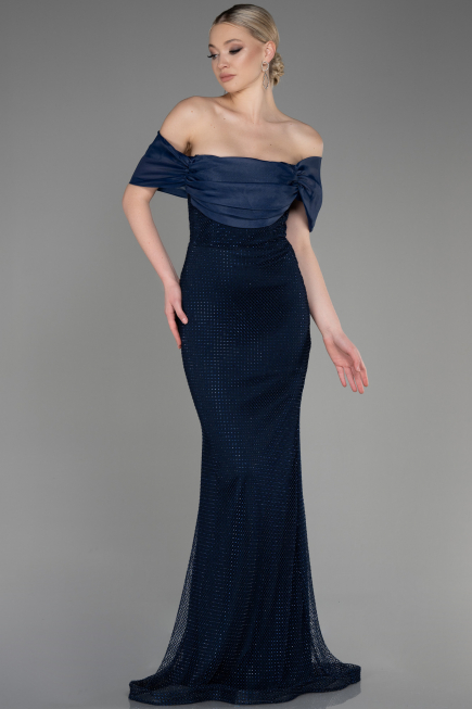 Robe Queue de Poisson Longue File Bleu Marine ABU3769