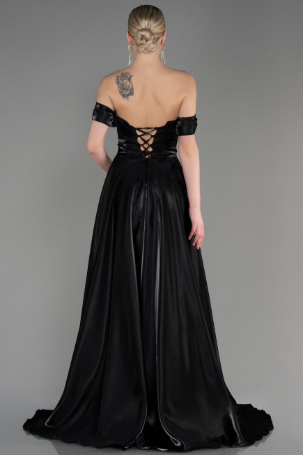 Robe de Soirée Longue Satin Noir ABU3774