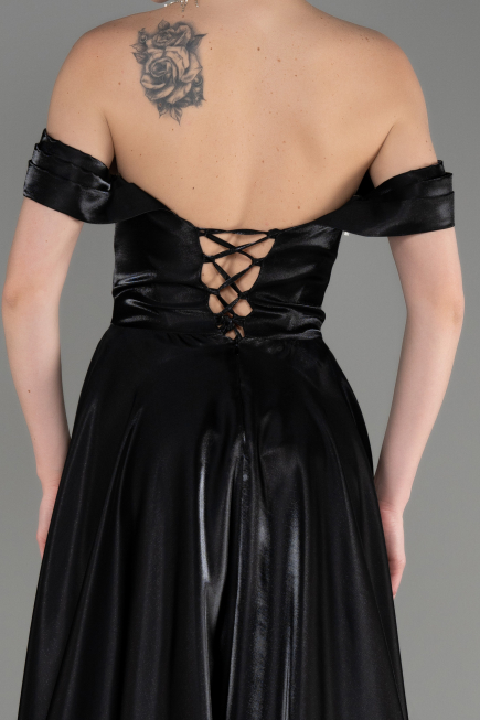 Robe de Soirée Longue Satin Noir ABU3774